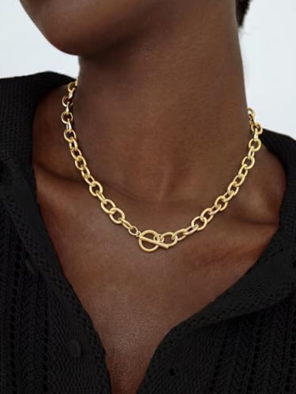 14K Gold Plated Chunky Necklace for Women, Trendy Paperclip Choker‎ Necklace